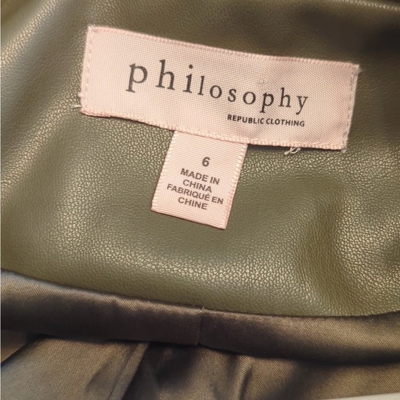 Nordstrom brand Philosophy Faux Leather Jacket Cropped Sage Olive Green - Picture 5 of 6
